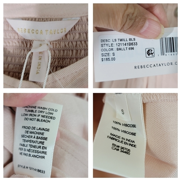 NWT REBECCA TAYLOR LS Twill Blouse in Ballet Size S 100% Viscose Button-Front - Picture 11 of 12